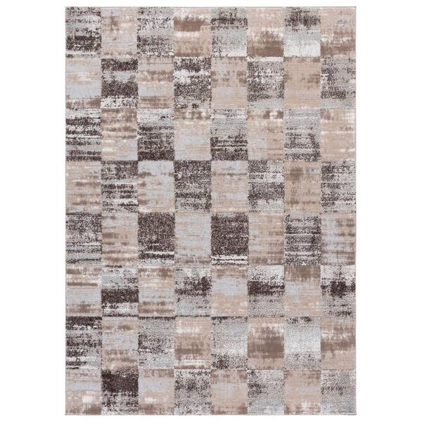 Wave 5 ft. x 8 ft. Beige/Gray Check Area Rug