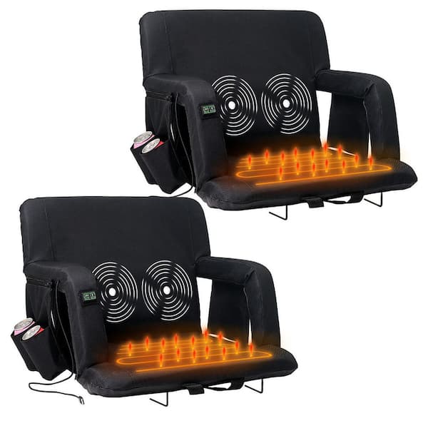 BOZTIY Heated Massage Stadium Seat 25 in. W Folding Bleacher Chair w/3 Levels of Heat and Massage 6-Reclining Positions, 2-Pack