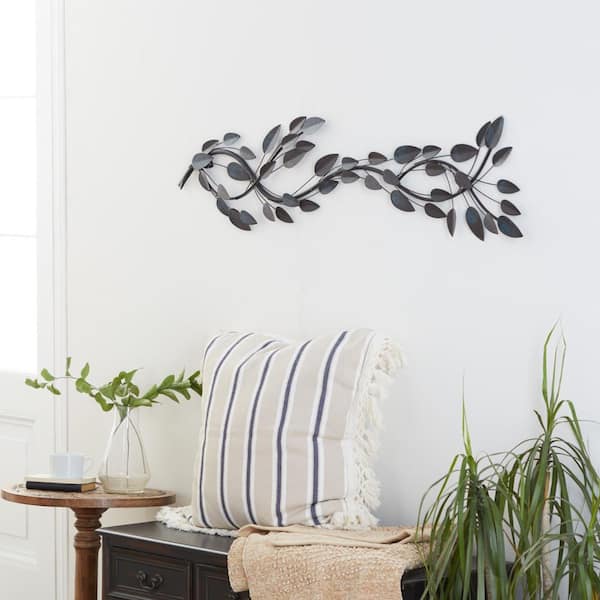 Litton Lane 12 in. x 48 in. Metal Brown Leaf Wall Decor
