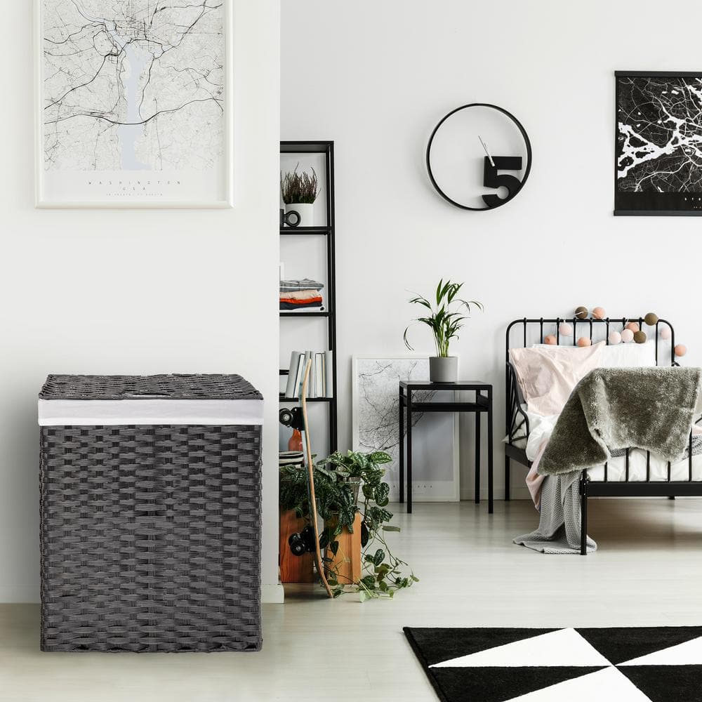 Black Handwoven Plastic Collapsible Frame Hamper with Lid