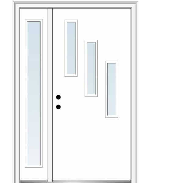 MMI DOOR Davina 50 in. x 80 in. Right-Hand Inswing 3-Lite Clear Low-E Primed Fiberglass Prehung Front Door on 4-9/16 in. Frame