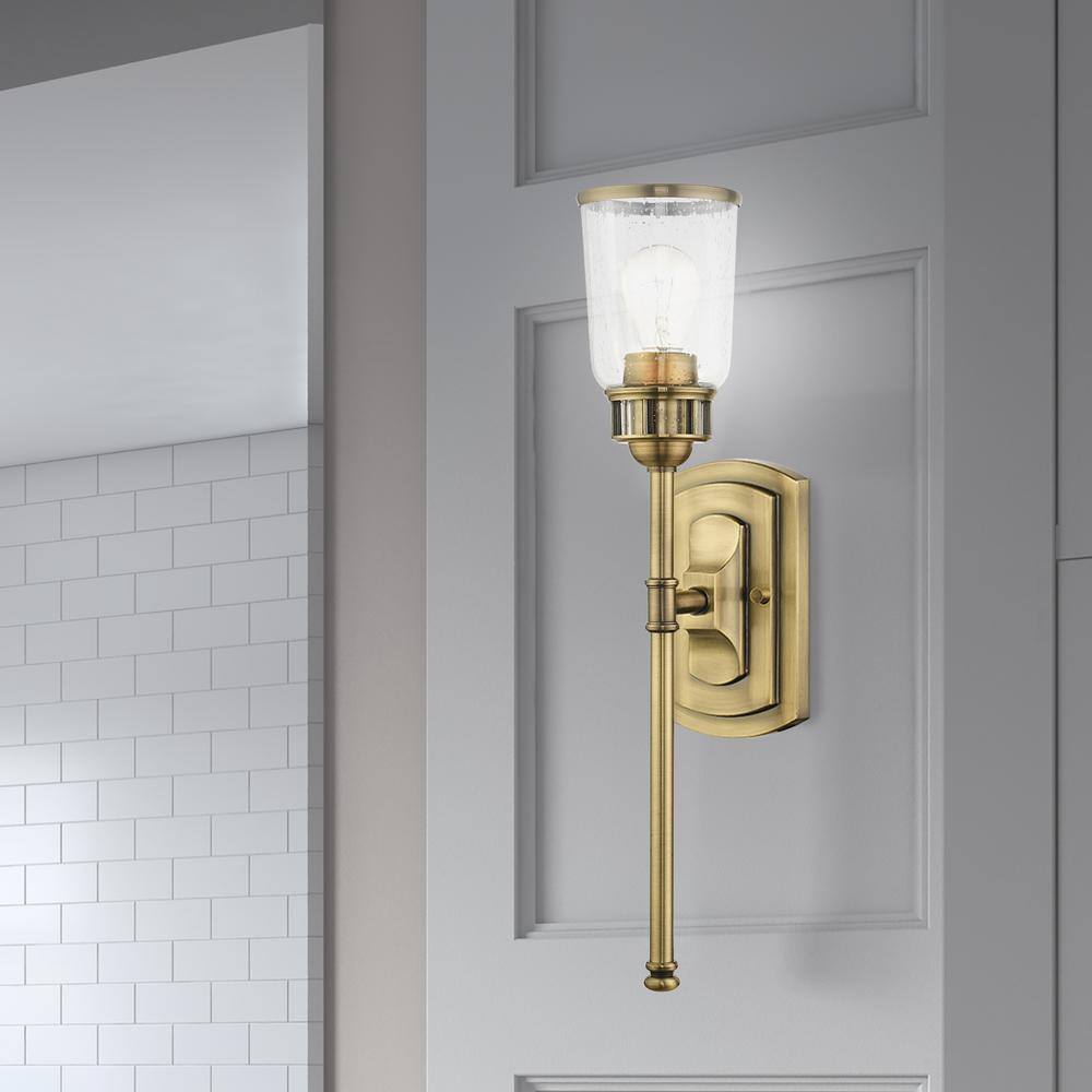 Antique Brass Seeded Glass 1-Light Sconce