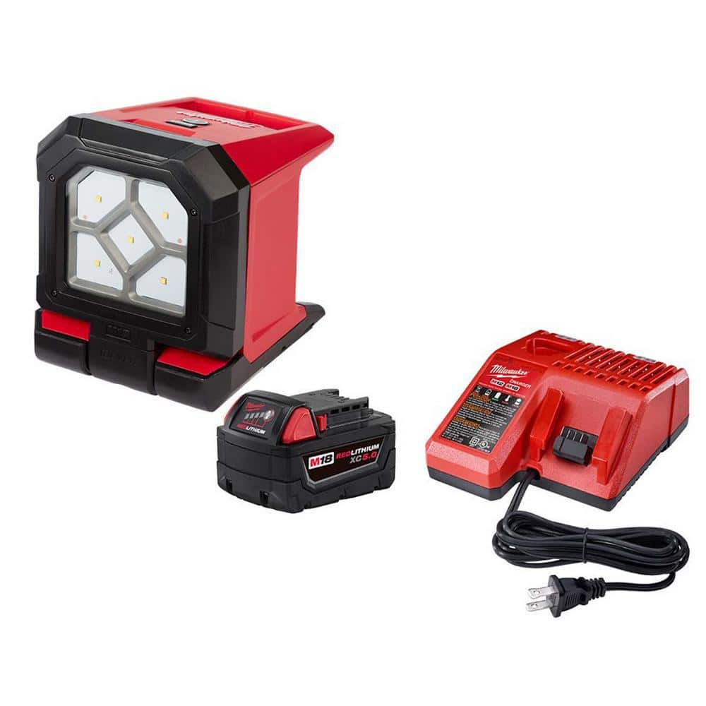 M18 18-Volt 1500 Lumens Lithium-Ion Cordless LED Mounting Flood Light w/M18 Starter Kit (1) 5.0Ah Battery and Charger -  Milwaukee, 48-59-1850-2365