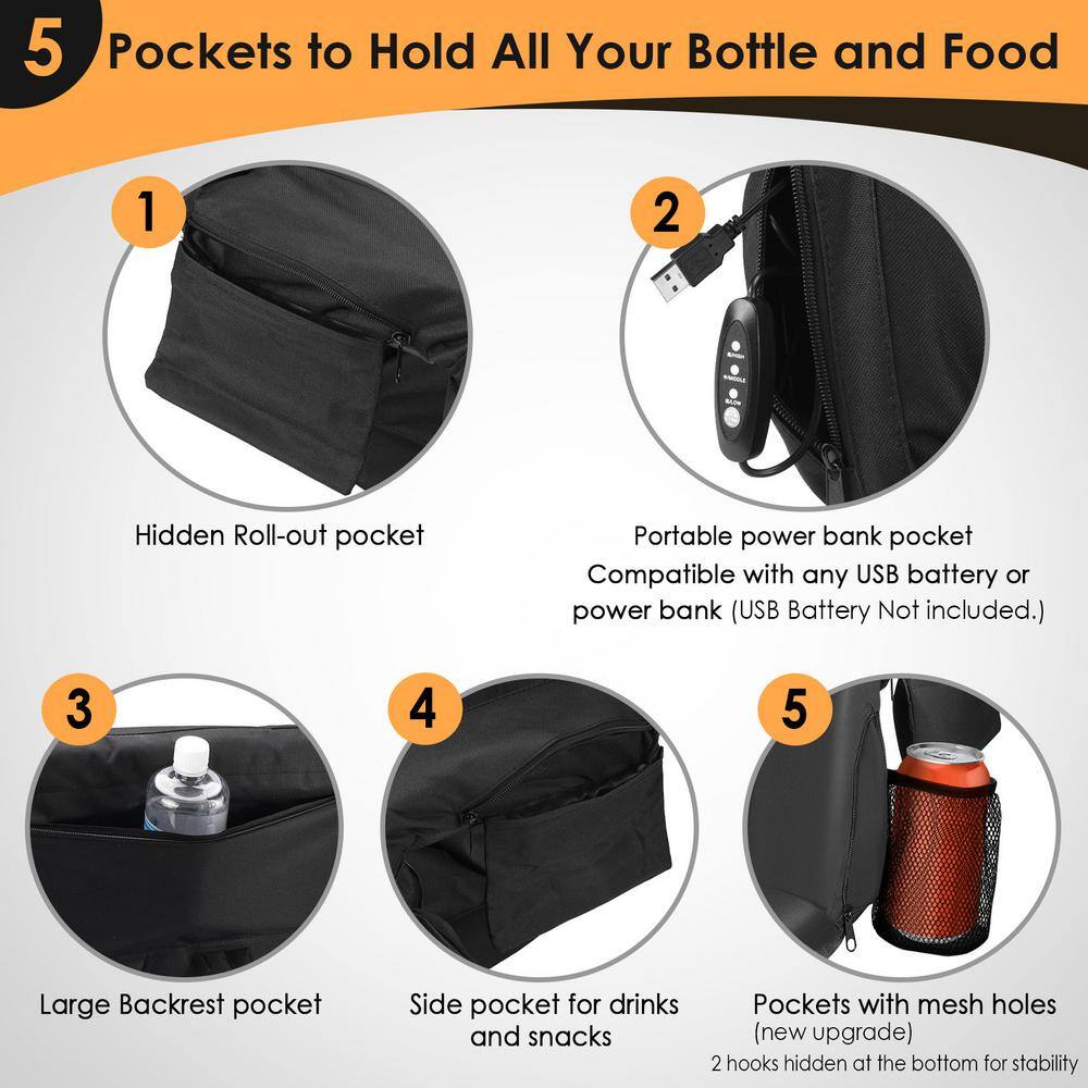 Black Heated Portable Stadium Seats with Back Support and Pockets, 25 in.