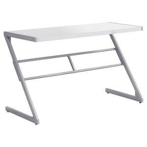 48 in. Rectangular White/Silver Writing Desk with Open Storage