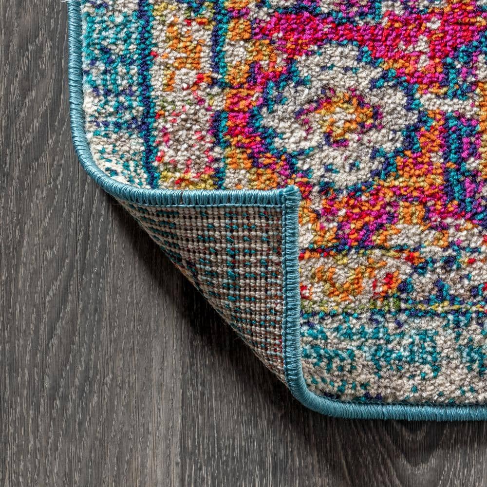 Bohemian Flair Blue and Red Medallion Synthetic 8' x 10' Area Rug