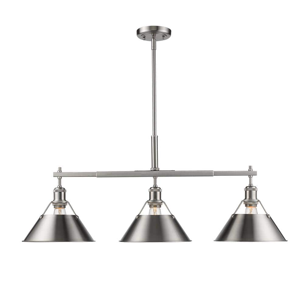 Golden Lighting Orwell Pw 3 Light Pewter Pendant With Pewter Shade 3306 Lp Pw Pw The Home Depot