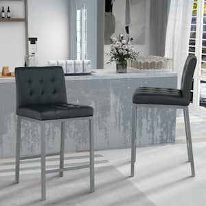 35.8 in. Black Faux Leather Metal Legs High Counter Bar Side Chair with Back (set of 2)