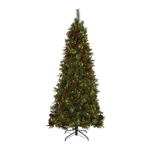 2' Pre-lit Mixed Pine and Cedar Christmas Tree White Lights Berries Pinecones 