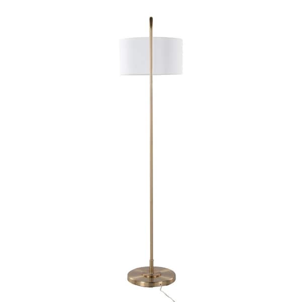 63.50 in. Gold Contemporary 1-Light Smart 1-Way (On/Off) Standard Floor Lamp for Living Room with Linen Drum Shade