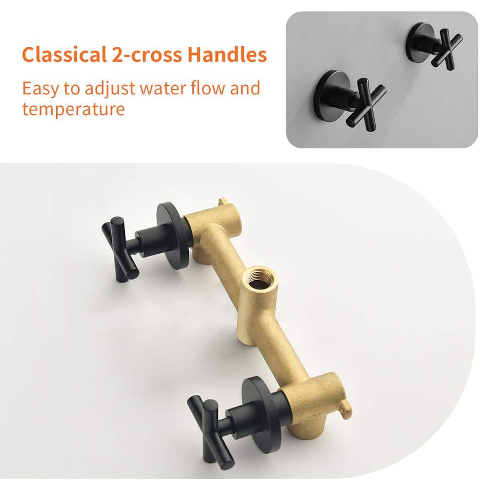 Matte Black Double Handle Wall Mounted Shower Faucet Set