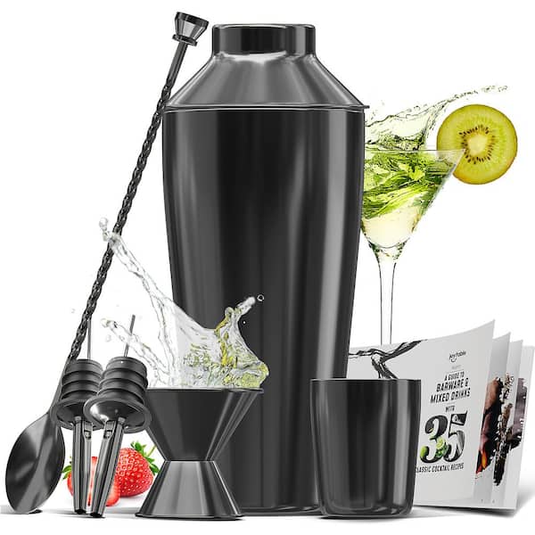 24oz Cocktail Shaker Set Bartender Kit with 2 Stemless Martini Glasses -  The Perfect Mixology Home Bar
