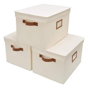 35 Qt. Fabric Storage Bin with Lid in Ivory (3-Pack)