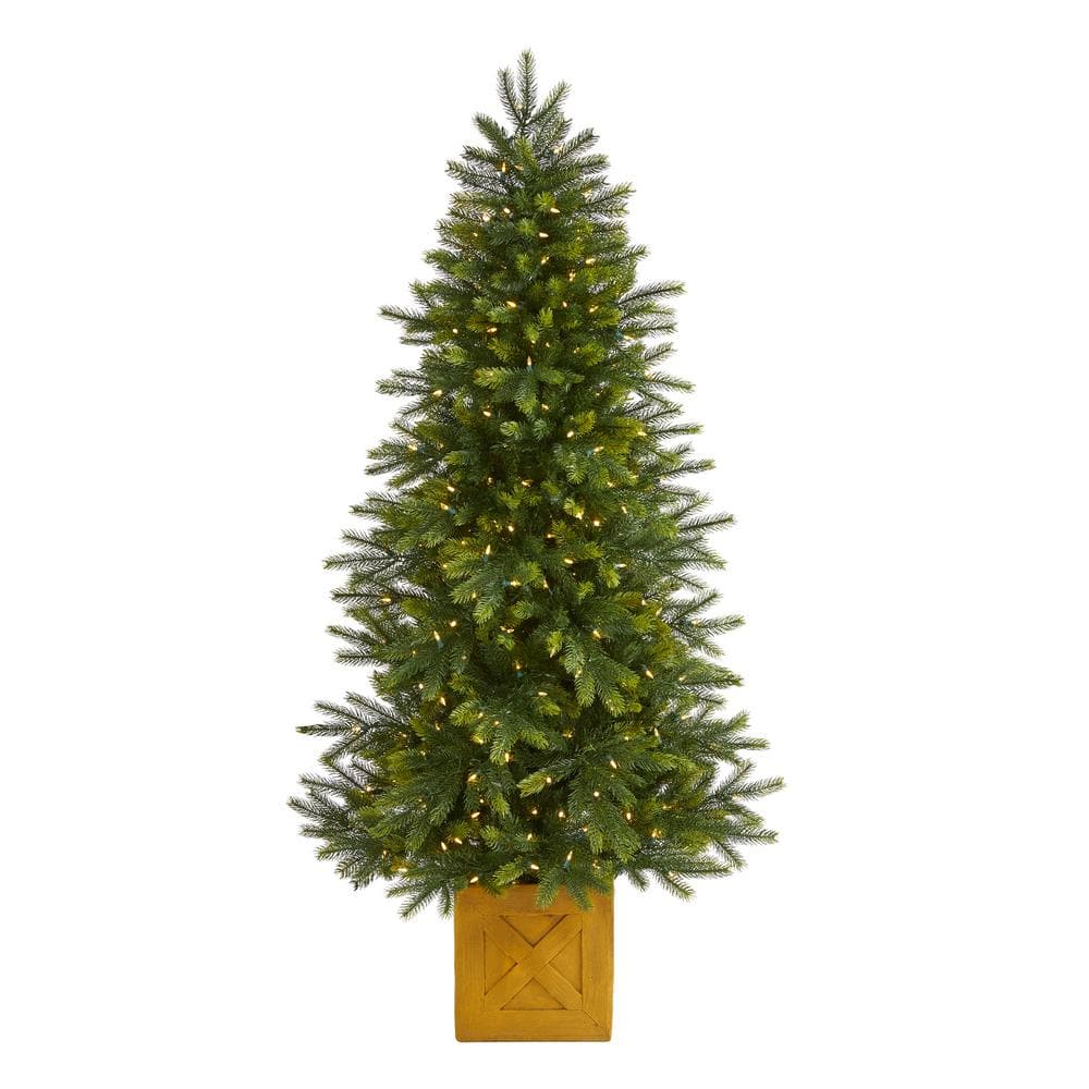 Nearly Natural ft. Pre-lit Manchester Fir Artificial Christmas Tree in  Planter with 350 Clear Warm Multifunction LED Lights T1474 The Home Depot