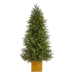6 ft. Pre-lit Manchester Fir Artificial Christmas Tree in Planter with 350 Clear Warm Multifunction LED Lights