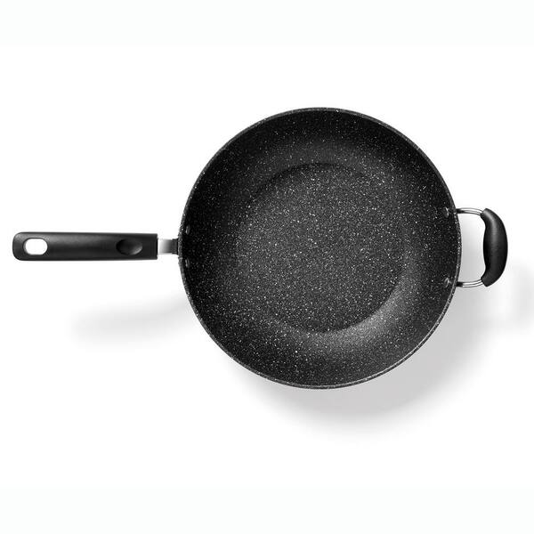 Starfrit Medium 12.5 in. Black Aluminum Non-Stick Electric Coil / Electric Smooth Top / Gas / Induction Wok with Helping Handle