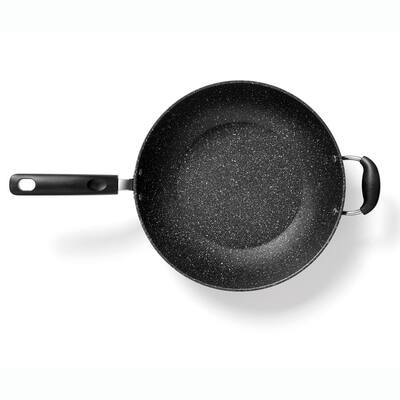 Medium 12.5 in. Black Aluminum Non-Stick Electric Coil / Electric Smooth Top / Gas / Induction Wok with Helping Handle