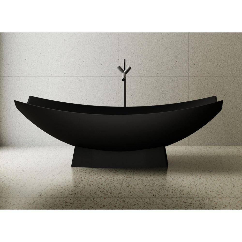 71" Black Matte Solid Surface Hammock Freestanding Bathtub