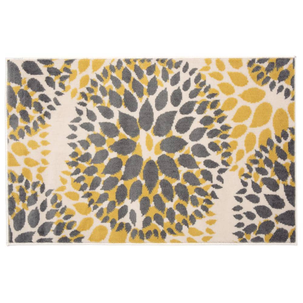 World Rug Gallery Modern Contemporary Floral Circles Yellow 2 ft. x 3 ...