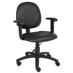 Black Office Task Chair Antimicrobial Vinyl Black Nylon Base Adjustable Arms Swivel-Tilt Pneumatic Lift