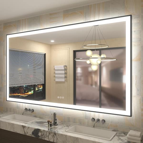 72 in.W x 40 in.H Rectangular Framed UL Certified Front and Back LED Anti-Fog Tempered Glass Wall Bathroom Vanity Mirror