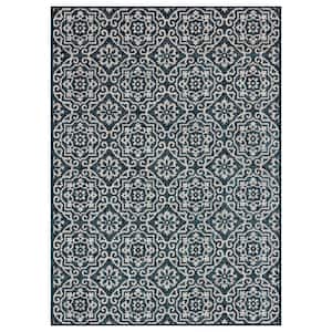 Patio Country Danica Navy Blue/Ivory 6 ft. x 9 ft. Geometric Indoor/Outdoor Area Rug