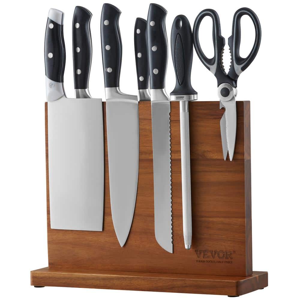 12 Slot Kitchen Knives Block, WELLSTAR Natural Wood Knife Holder without  Knives – Hard Wood Countertop Knife Storage with Built-in Knife Sharpener 
