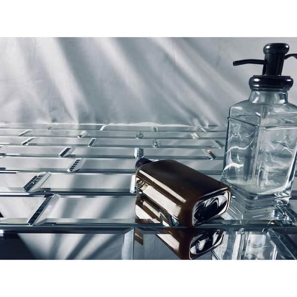 Blue Beveled 3 in. x 6 in. Glass Mirror Subway Wall Tile (14 sq.ft/Case)