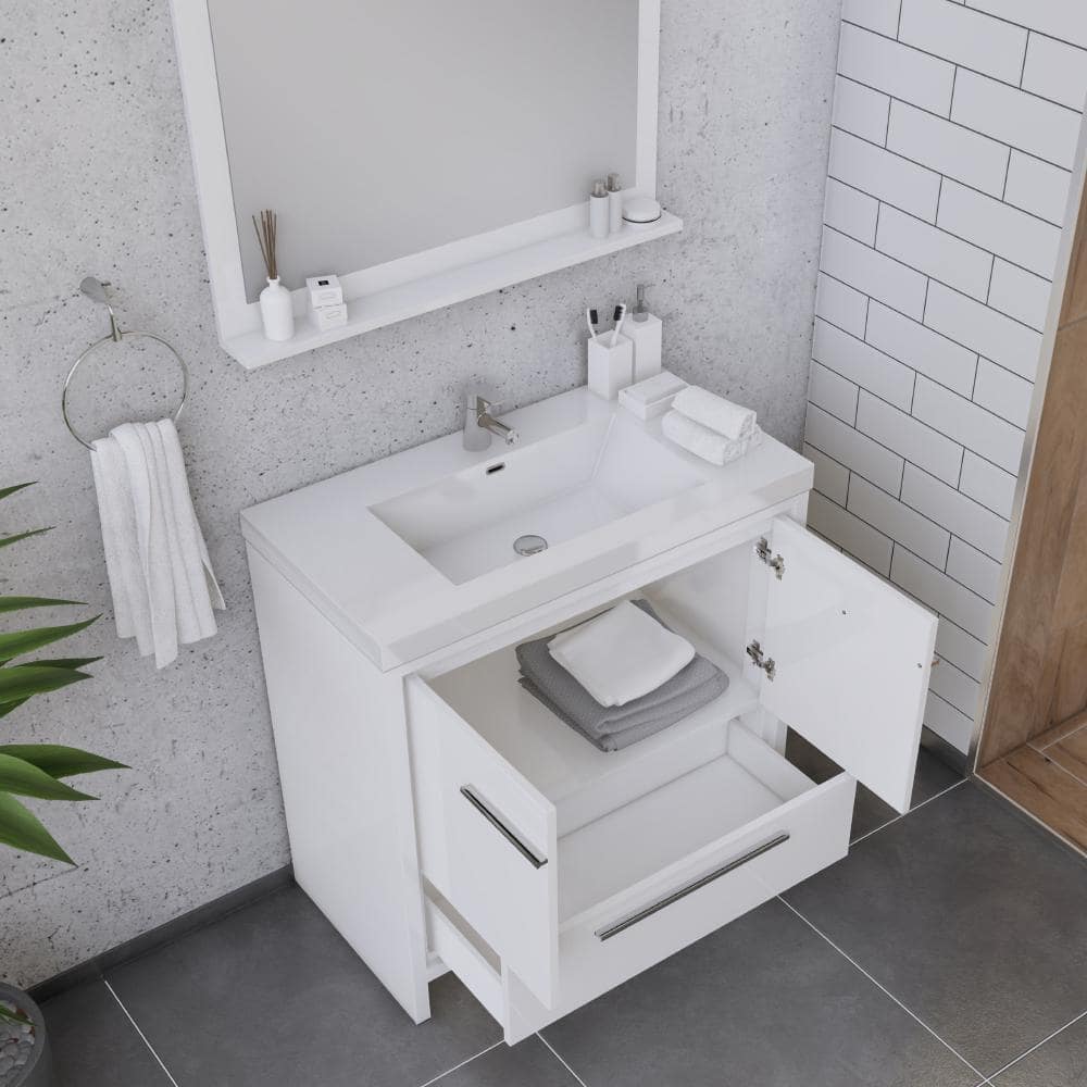 Alya 36" White MDF Freestanding Bathroom Vanity with Solid Surface Sink