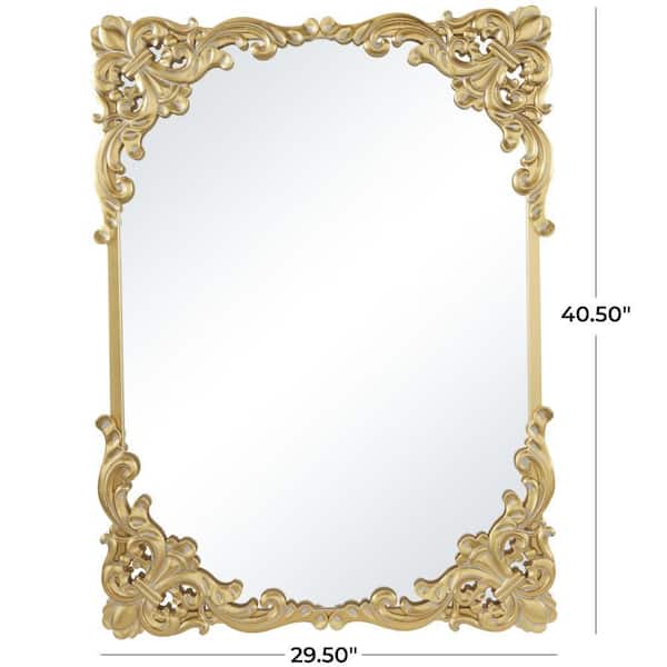Marie 41 in. x 30 in. Carved Acanthus Rectangle Framed Gold Floral Wall Mirror