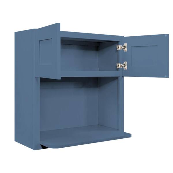 LIFEART CABINETRY Lancaster Blue Plywood Shaker Stock Assembled Wall Microwave Kitchen Cabinet 30 in. W x 12 in. D x 30 in. H
