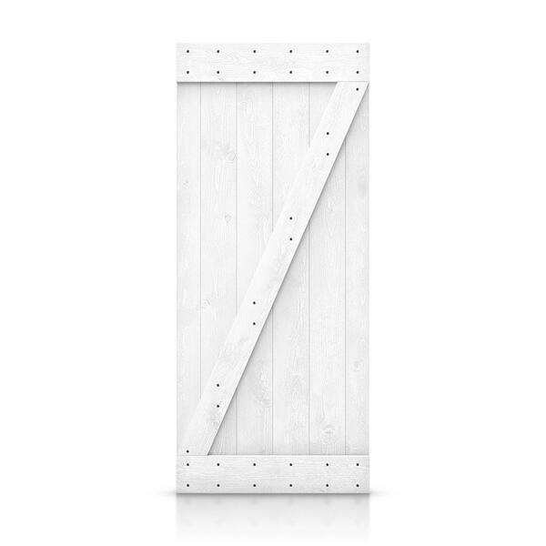 CALHOME Distressed Z Series 30 in. x 84 in. Light Cream Stained Solid Knotty Pine Wood Interior Sliding Barn Door Slab