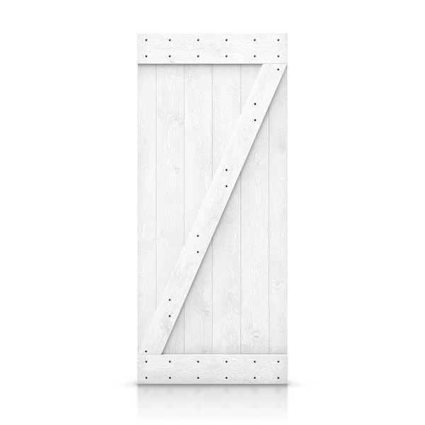 CALHOME Distressed Z Series 30 in. x 84 in. Light Cream Stained Solid Knotty Pine Wood Interior Sliding Barn Door Slab