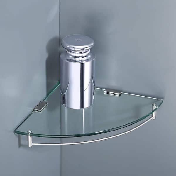 WAKLOND Bathroom Shelves, Glass Shelf Wall Mounted Tempered Glass Corner Shower  Shelf with 304 Stainless Steel