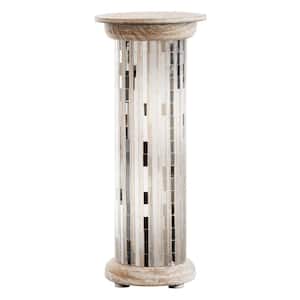 23 in. Shabby Chic 25-Watt 2-Light White and Silver Mosaic and Painted Mango Wood Base Column Floor Lamp