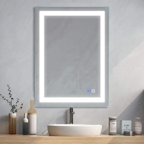 FORCLOVER 28 in. W x 36 in. H Large Rectangular Frameless with Night Light Wall Mount Bathroom Vanity Mirror in White