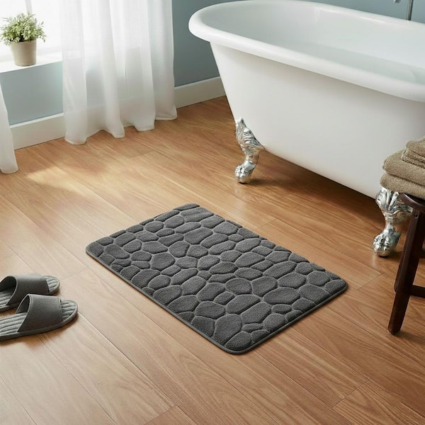 3D Cobble Stone Shaped Memory Foam Bath Mat Microfiber Non Slip Dark Grey