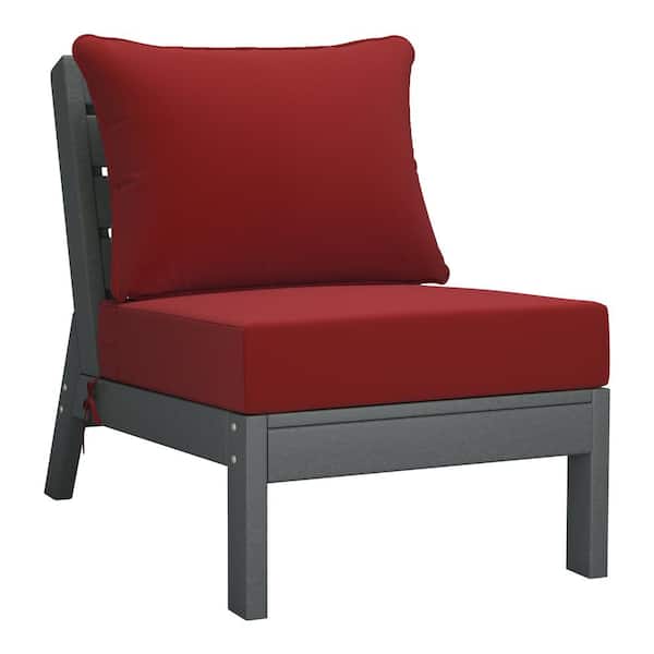 Westin Outdoor Birchwood Outdoor Patio Deep Seating HDPE Armless Lounge Chair in Grey with Red Cushions