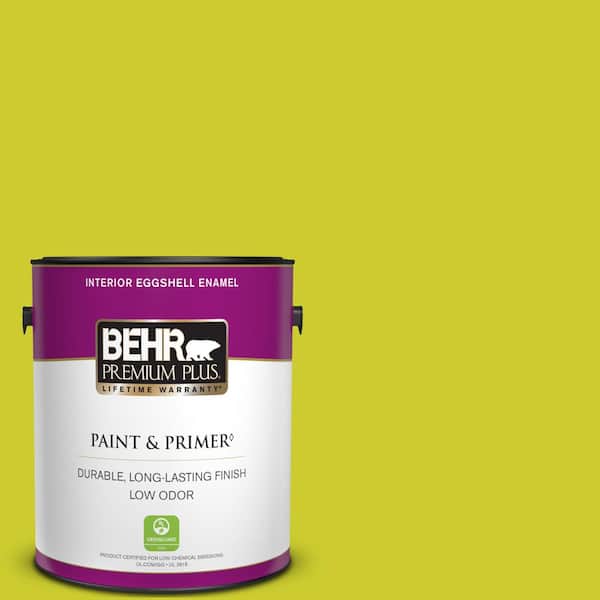 BEHR PREMIUM PLUS 1 gal. #S-G-400 Lime Pop Eggshell Enamel Low Odor Interior Paint & Primer