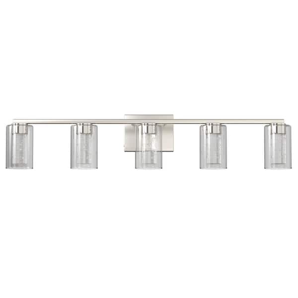 Briignite 33 in. 5-Light Brushed Nickel LED Vanity-Light Bar with Crystal and 3000/4000/6000K Adjustable