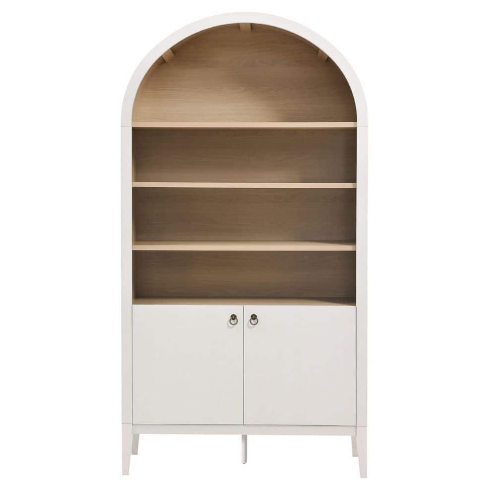 Ivory Tall Arched Wood Storage Cabinet with Adjustable Shelves