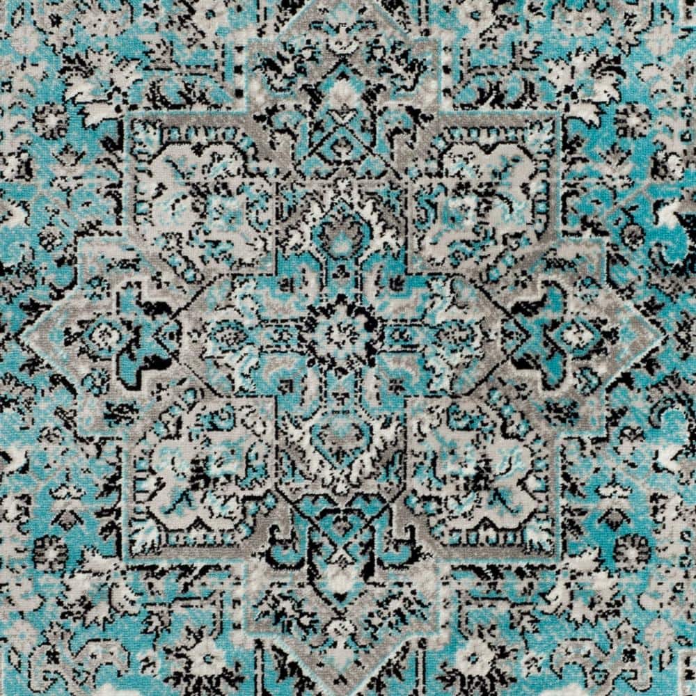 Ivory & Blue Floral Reversible Synthetic Area Rug 6' x 9'