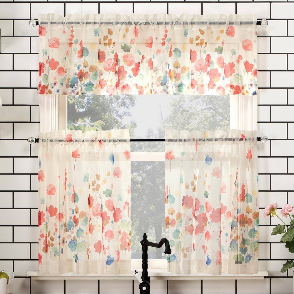 54" x 14" Poppy Red Watercolor Floral Rod Pocket Valance