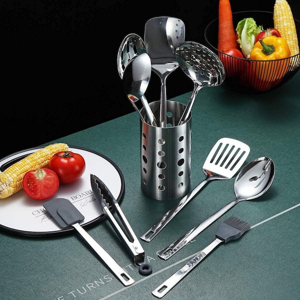 13-Piece Stainless Steel Kitchen Cooking Utensils Set, Heat Resistant Kitchen Tools Set With Utensil Holder