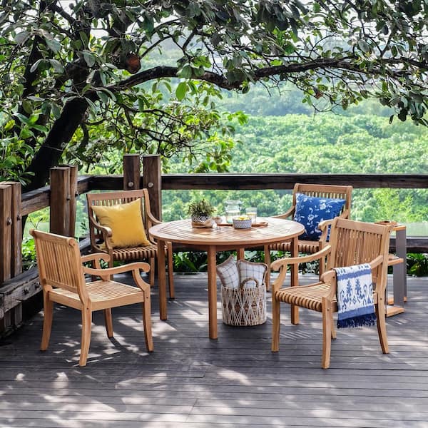 Cambridge Casual Mosko 5-Piece Teak Wood Outdoor Dining Set with Beige Cushion