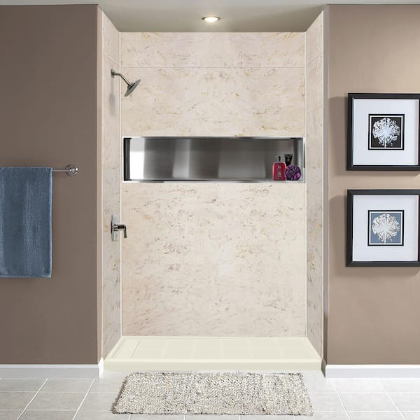 Linear 36 in. L x 60 in. W Single Threshold Alcove Shower Pan Base with Left Drain in Cameo