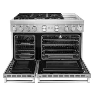 48 in. 6.3 cu. ft. Smart Double Oven Dual Fuel Range with True Convection in Stainless Steel with Griddle