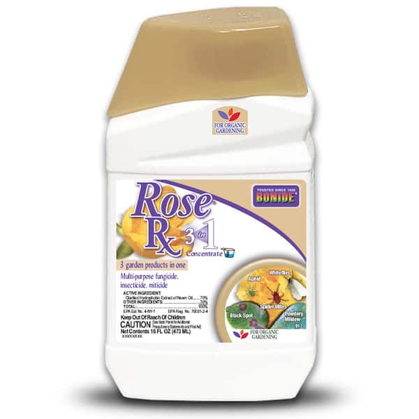 Bonide Rose Rx Multi-Purpose Fungicide, Insecticide and Miticide, 16 oz. Concentrated Solution for Organic Gardening