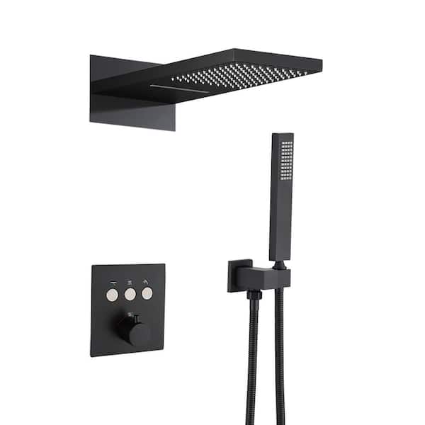 Maincraft 3-Spray 9.05 in. 2 GPM Wall Mount Dual Shower Heads with Handheld Thermostatic Bathroom Shower in Matte Black
