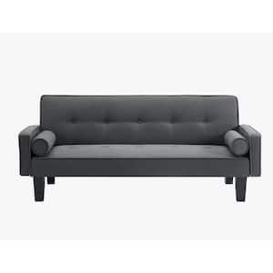 72 in. Square Arm Linen Straight Sofa in Gray